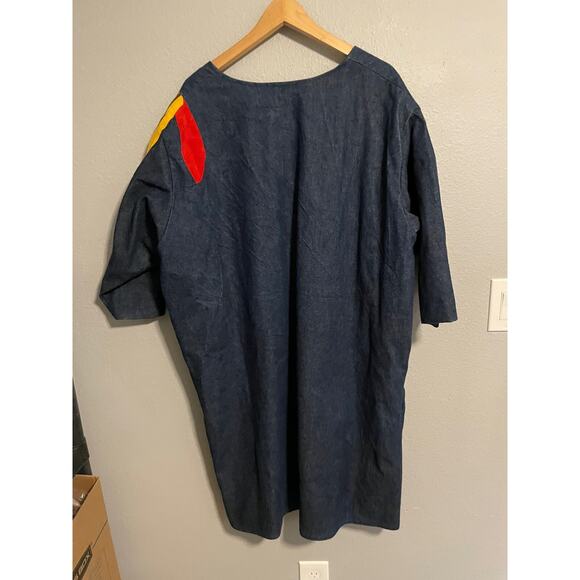 Vintage Handmade Womens Cape Size XL Denim Aztec Suede Trim Southwestern Artsy - Picture 3 of 6